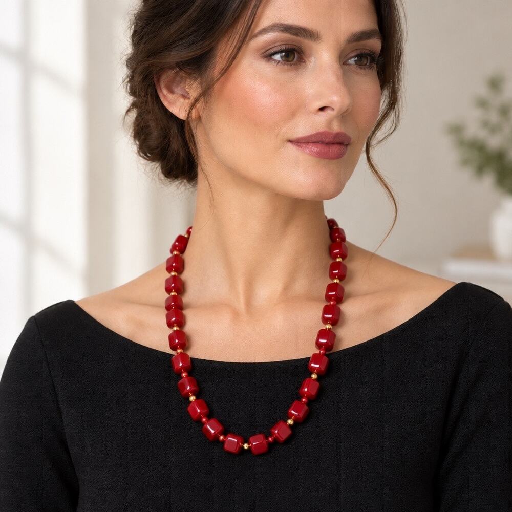 Vintage Wine Red Beaded Faceted Necklace